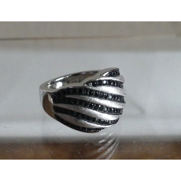 Sterling Silver Marcasite New Multi-Row Domed Ring QVC New Striped Band Size 8 - Picture 8 of 13